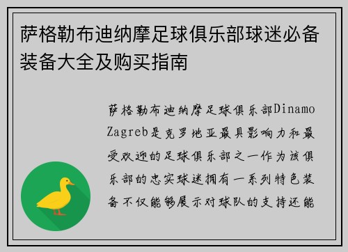 萨格勒布迪纳摩足球俱乐部球迷必备装备大全及购买指南