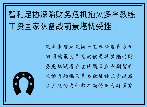 智利足协深陷财务危机拖欠多名教练工资国家队备战前景堪忧受挫
