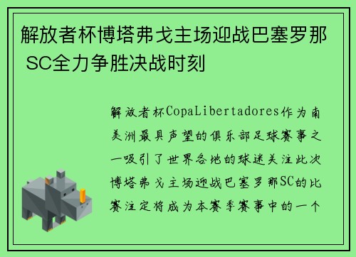 解放者杯博塔弗戈主场迎战巴塞罗那 SC全力争胜决战时刻 解放者杯博塔弗戈主场迎战巴塞罗那 SC全力争胜决战时刻